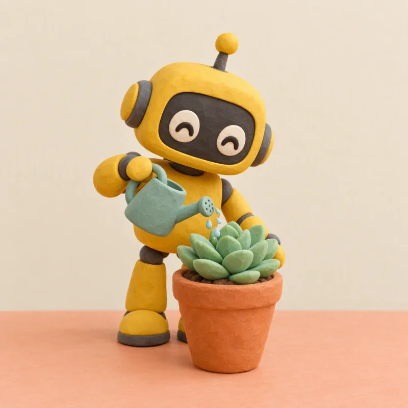 Native square clay robot composition